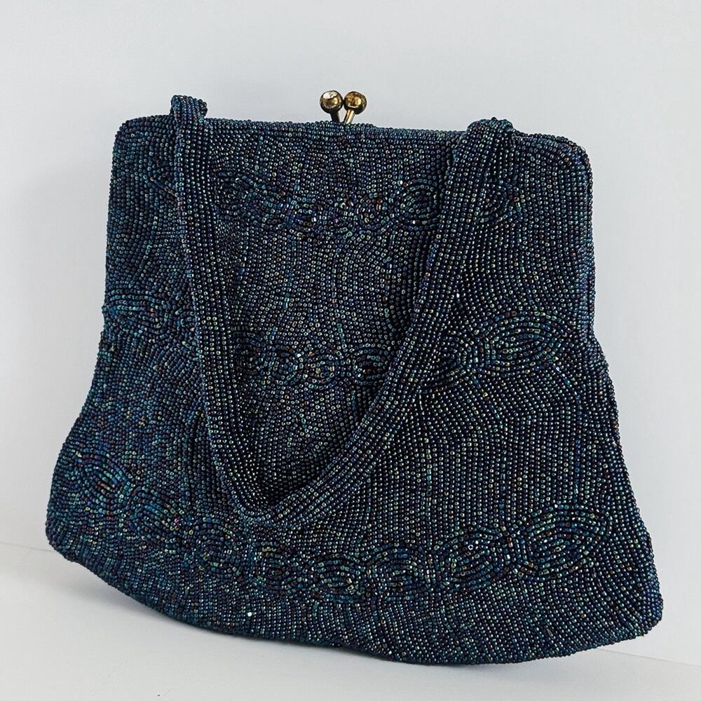 Vintage Walborg Belgium Hand Beaded Purse Iridescent Evening Bag 1940s